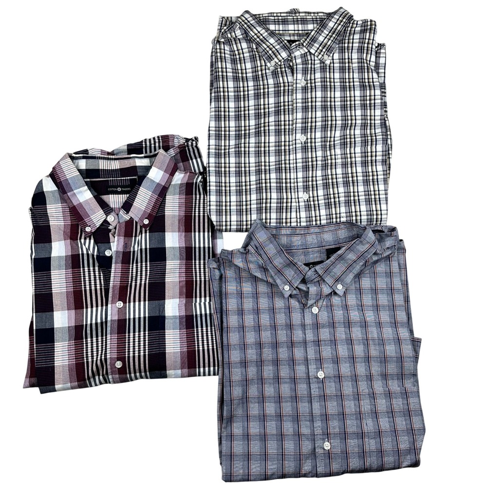 Lot of 3 Big & Tall Cotton Traders Mens 3X Plaid Button Down Shirt LS 100 Cotton